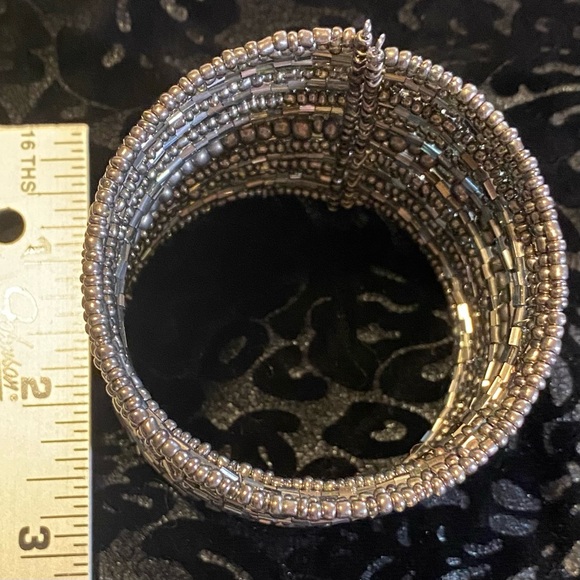 Multi sized pewter colored glass beaded cuff, GUC, 2 1/2”x 2 1/2” bold piece - Picture 6 of 6